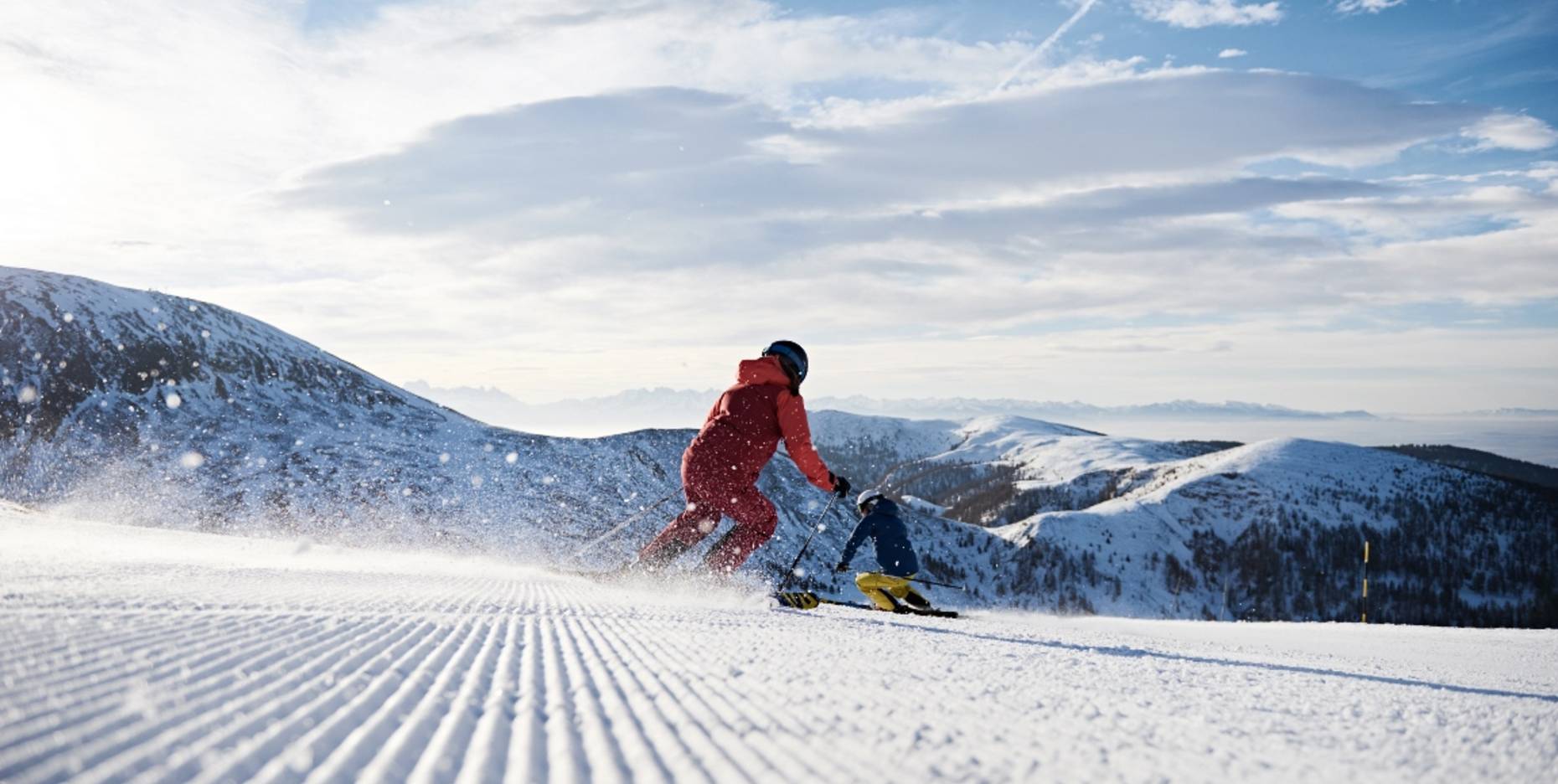 Skifahrer im Skigebiet Meran 2000 beim Skiurlaub in Meran