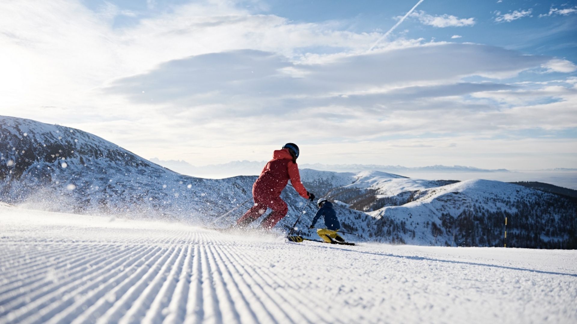 Skifahrer im Skigebiet Meran 2000 beim Skiurlaub in Meran